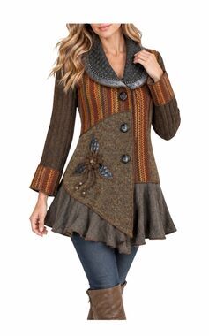 The Pyramid Collection Mixed Fabric Sweater Jacket Sequin Striped BOHO M NEW